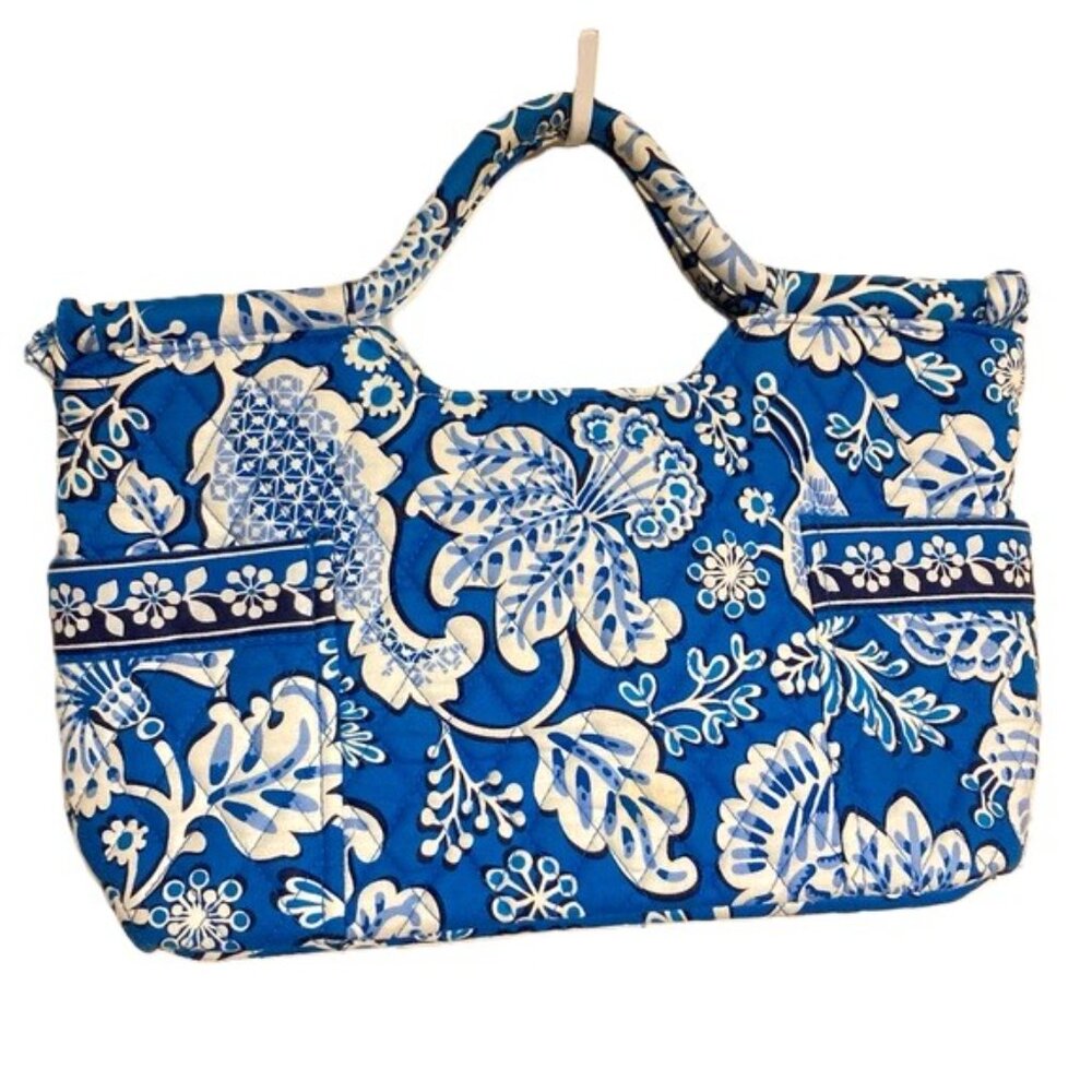 VERA BRADLEY Blue Lagoon Dual Handle Floral Structured Bag 15.5 x 11 x 4.5 in
